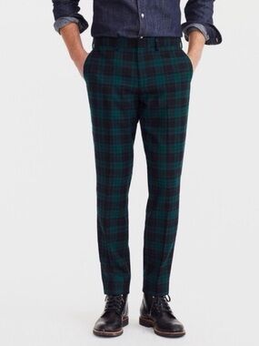 J. Crew Men’s Bowery Pants - Blue Green Plaid Holiday